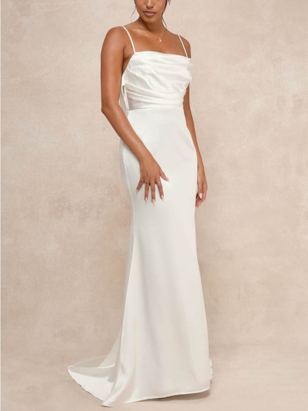 NWT Lulus Lovely Endearment White Satin Sleeveless Backless Maxi Dress